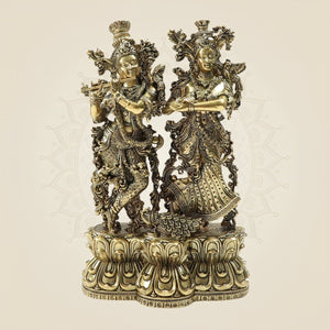 10" Brass Radha Krishna Duo Statue β Intricate Flute & Grace Pose Idol - Luxeartisanship