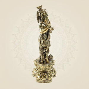 10" Brass Radha Krishna Duo Statue β Intricate Flute & Grace Pose Idol - Luxeartisanship