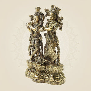 10" Brass Radha Krishna Duo Statue β Intricate Flute & Grace Pose Idol - Luxeartisanship