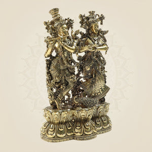 10" Brass Radha Krishna Duo Statue β Intricate Flute & Grace Pose Idol - Luxeartisanship