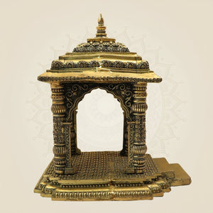 10.5 Inch Pure Brass Pooja Mandir for God Idols – Handcrafted Home Temple Decor - Luxeartisanship