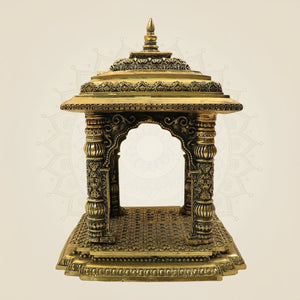 10.5 Inch Pure Brass Pooja Mandir for God Idols – Handcrafted Home Temple Decor - Luxeartisanship