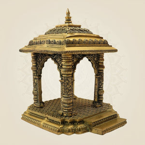 10.5 Inch Pure Brass Pooja Mandir for God Idols – Handcrafted Home Temple Decor - Luxeartisanship