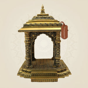 10.5 Inch Pure Brass Pooja Mandir for God Idols – Handcrafted Home Temple Decor - Luxeartisanship