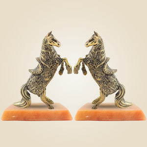 Brass Horses with Stone Base
