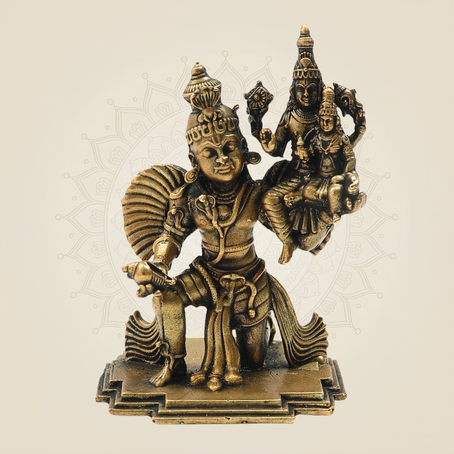 3" Panchaloha Vishnu–Lakshmi on Garuda Bronze Idol – Detailed Craft Art