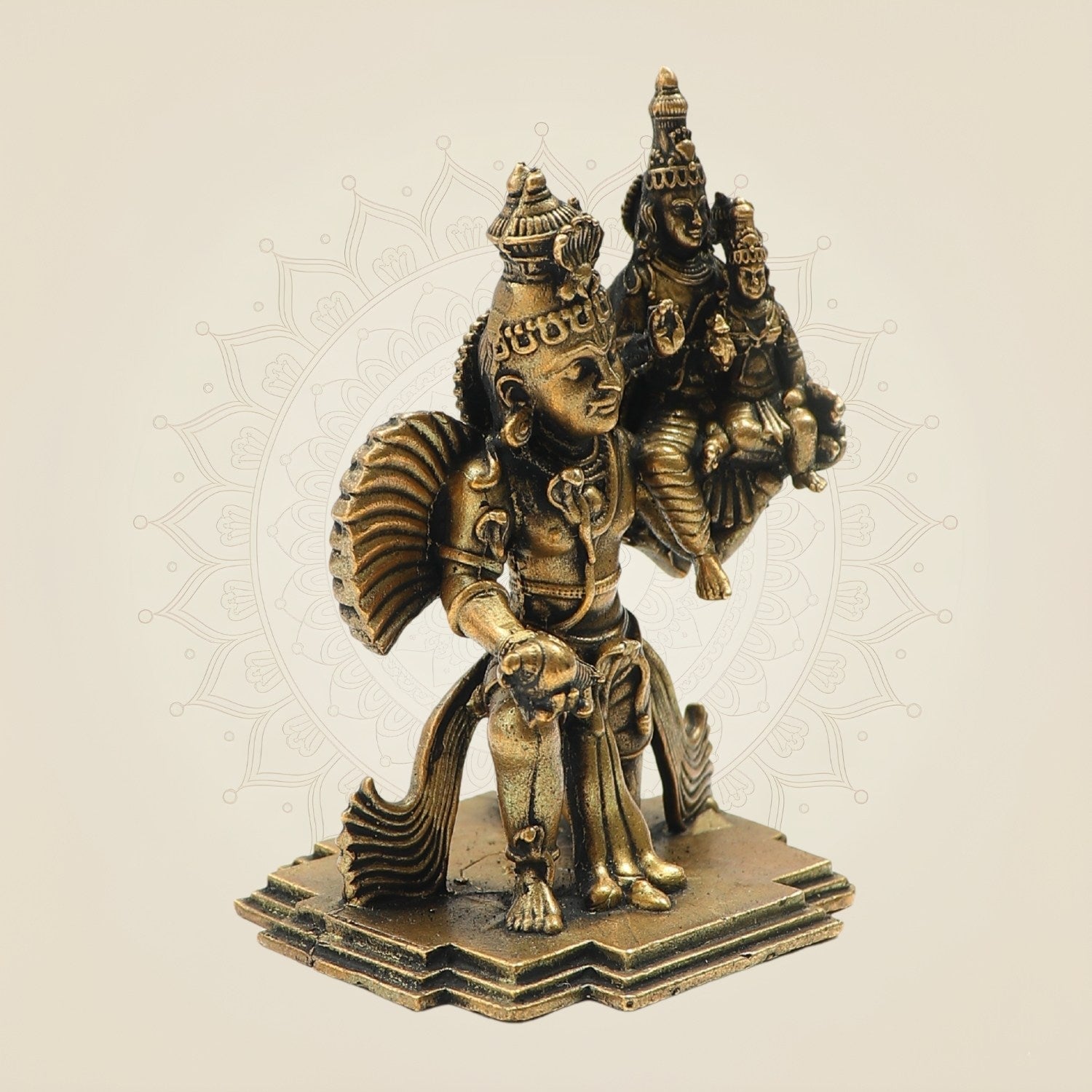 3" Panchaloha Vishnu–Lakshmi on Garuda Bronze Idol – Detailed Craft Art