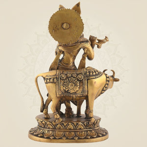 Krishna with Cow brass statue