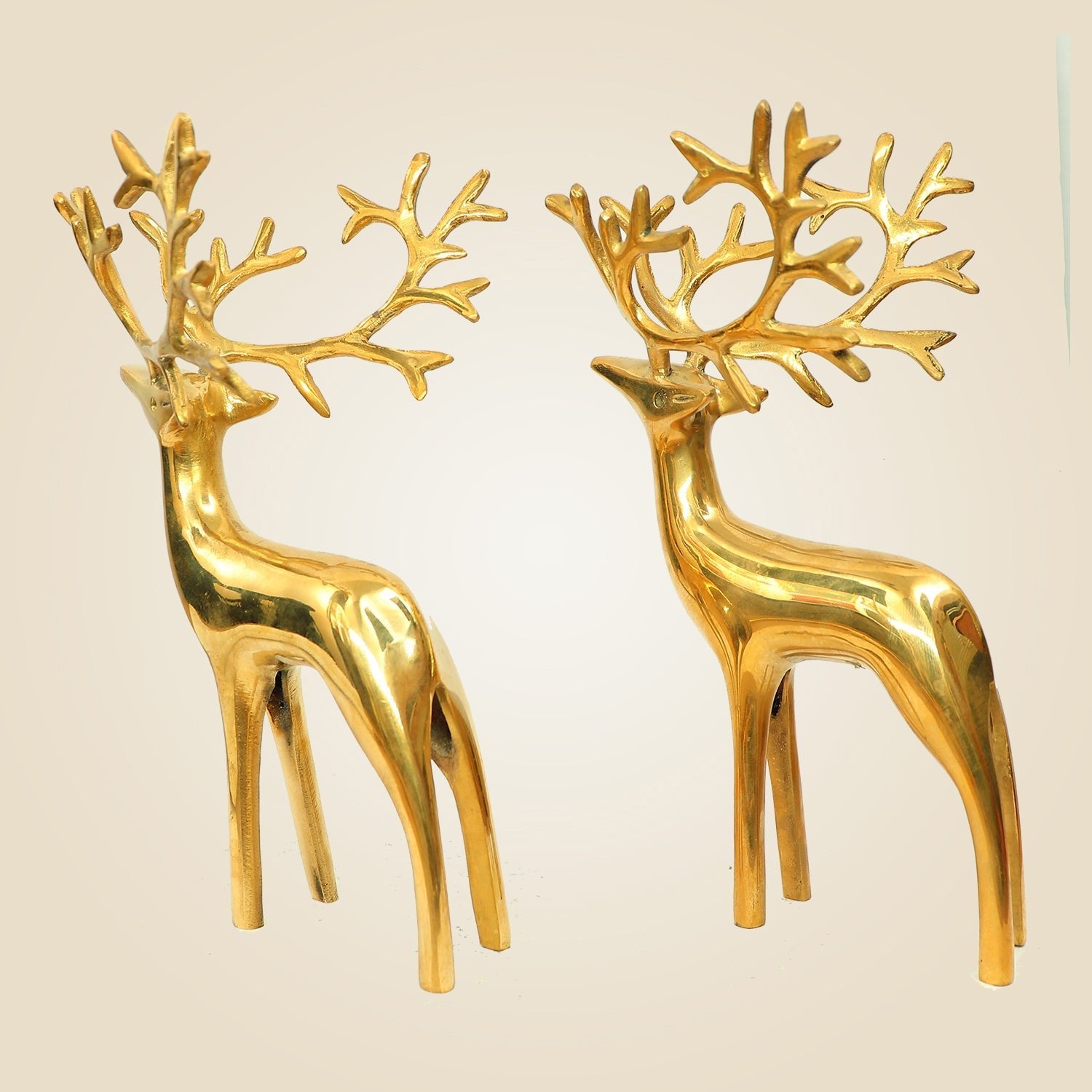 Handcrafted Brass Deer Pair Statue – 9.25 Inch Artistic Statue for Home & Office Décor