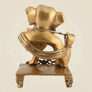 Brass Ganesha Playing Flute Murti