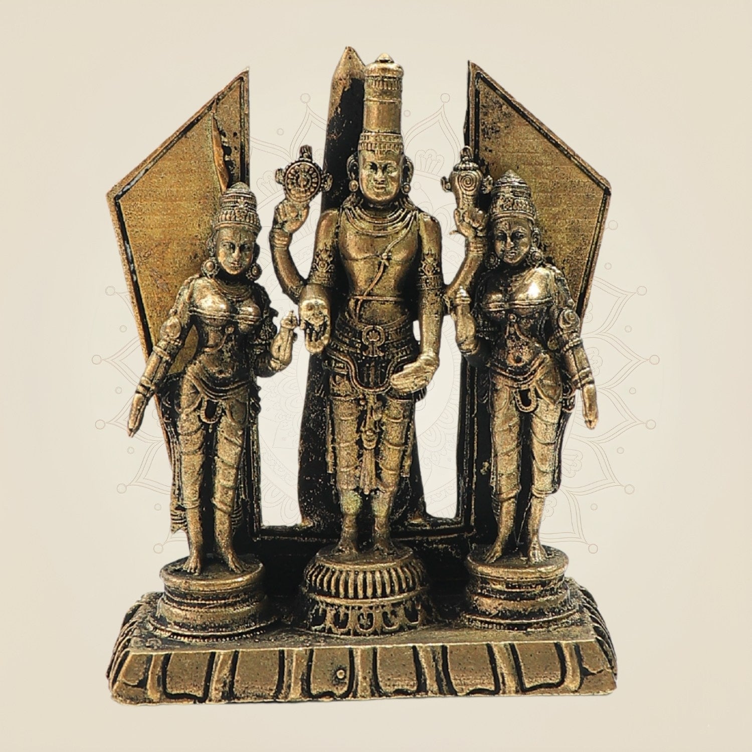Bronze Balaji with Sridevi–Bhudevi Trio Idol – Auspicious