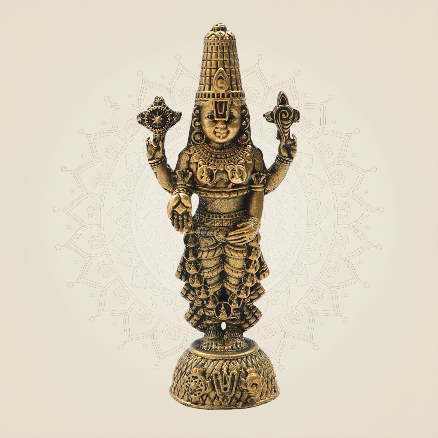 4.25" Bronze Tirupati Balaji Venkateshwara - Panchaloha Murti Temple-Style Craft