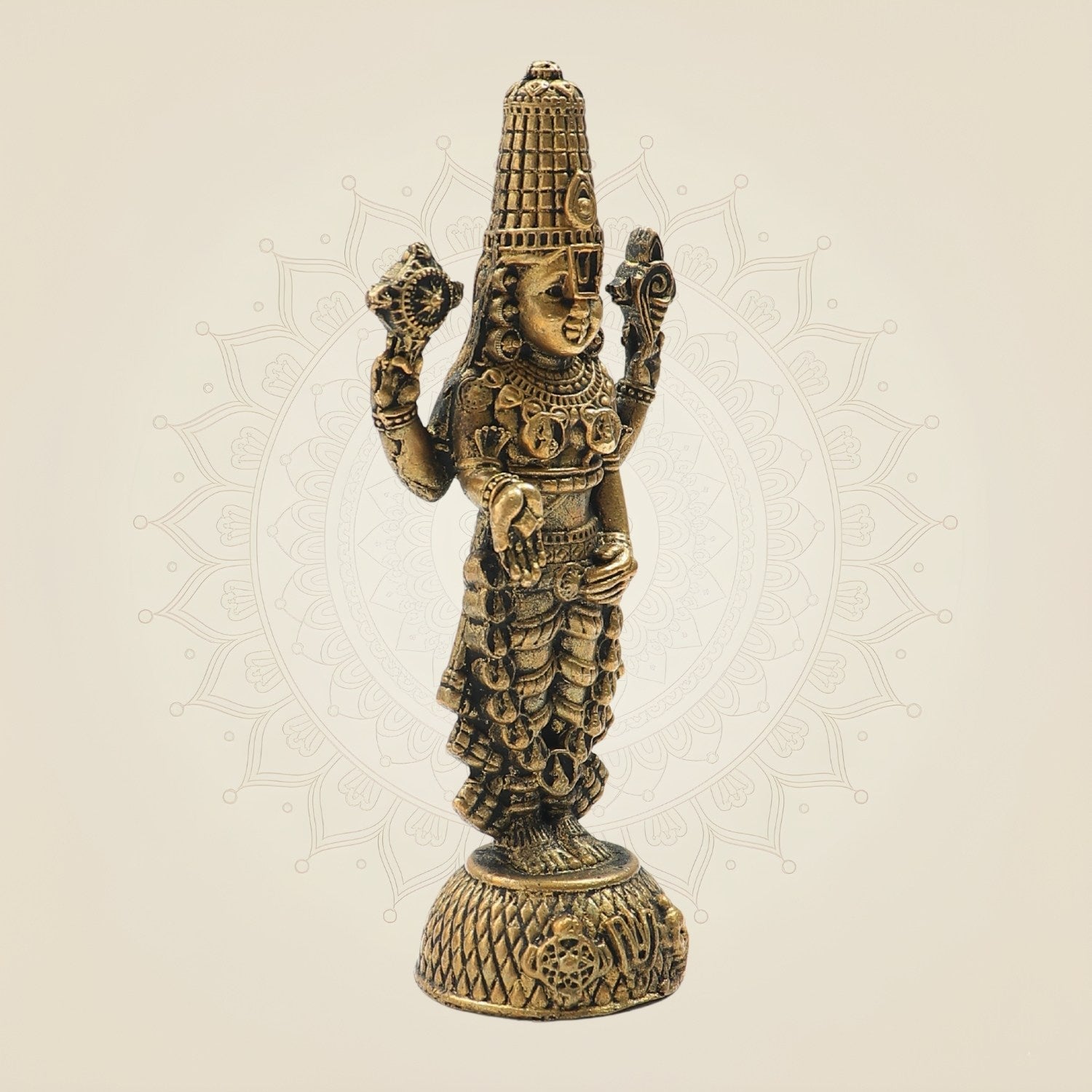 4.25" Bronze Tirupati Balaji Venkateshwara - Panchaloha Murti Temple-Style Craft