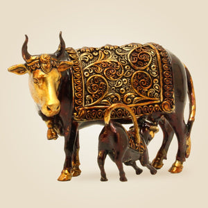 Kamdhenu Cow with Calf Brass Idol - Luxeartisanship