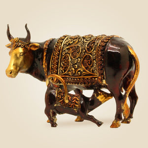 Kamdhenu Cow with Calf Brass Idol - Luxeartisanship