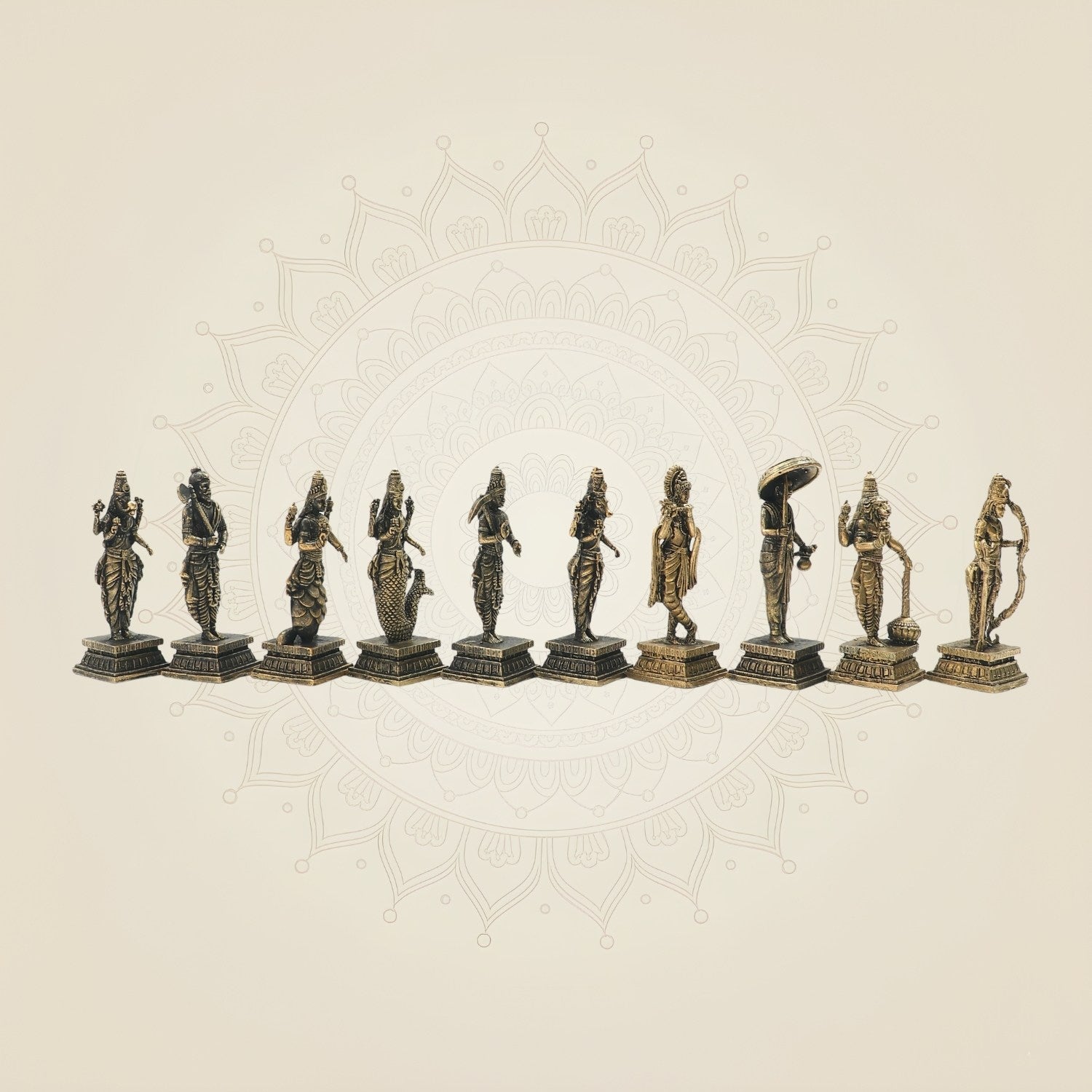 Bronze Dashavatara Idol Set 3.5"– Ten Vishnu Avatars in Fine Artisan Craft