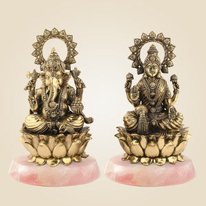 Brass Ganesh Lakshmi Idol with Stone Base