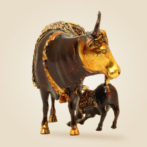 Kamdhenu Cow with Calf Brass Idol - Luxeartisanship