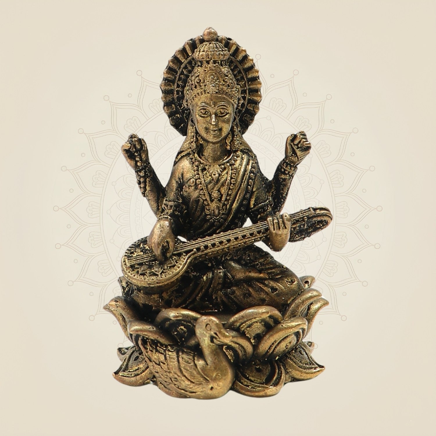 3" Panchaloha Bronze Chaturbhuja Saraswati Idol – Inspiring Goddess Murti