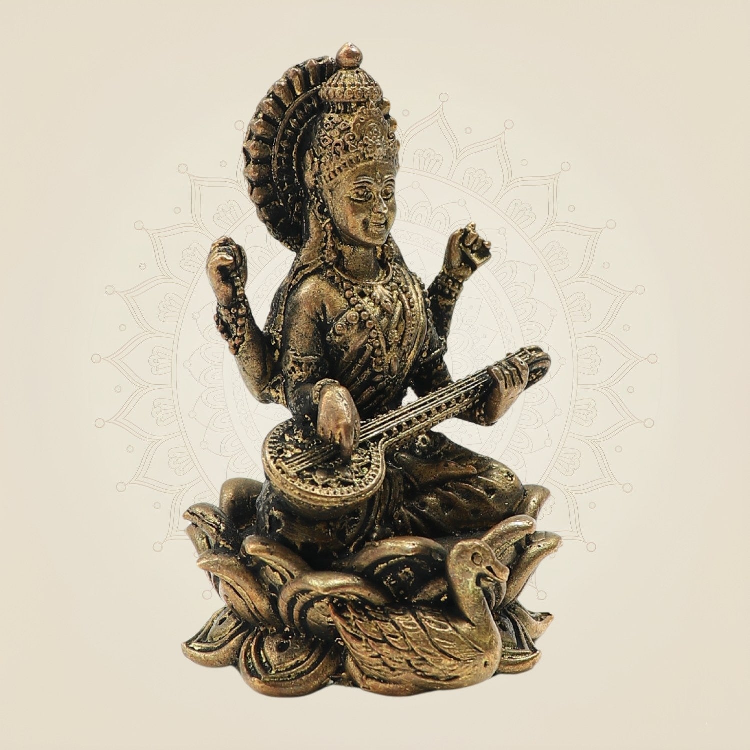 3" Panchaloha Bronze Chaturbhuja Saraswati Idol – Inspiring Goddess Murti