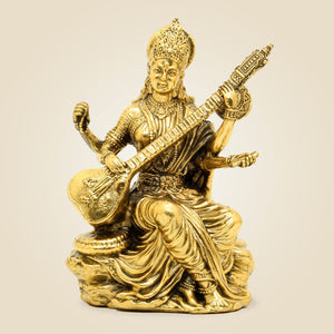 Brass Saraswati Maa Idol 5" – Handcrafted Maa Saraswati Murti for Temple & Study Room
