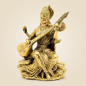 Brass Saraswati Maa Idol 5" – Handcrafted Maa Saraswati Murti for Temple & Study Room