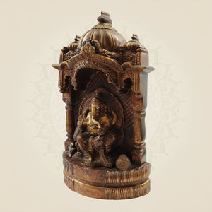 Brass Ganesh Idol Big Size in Carved Mandap Design