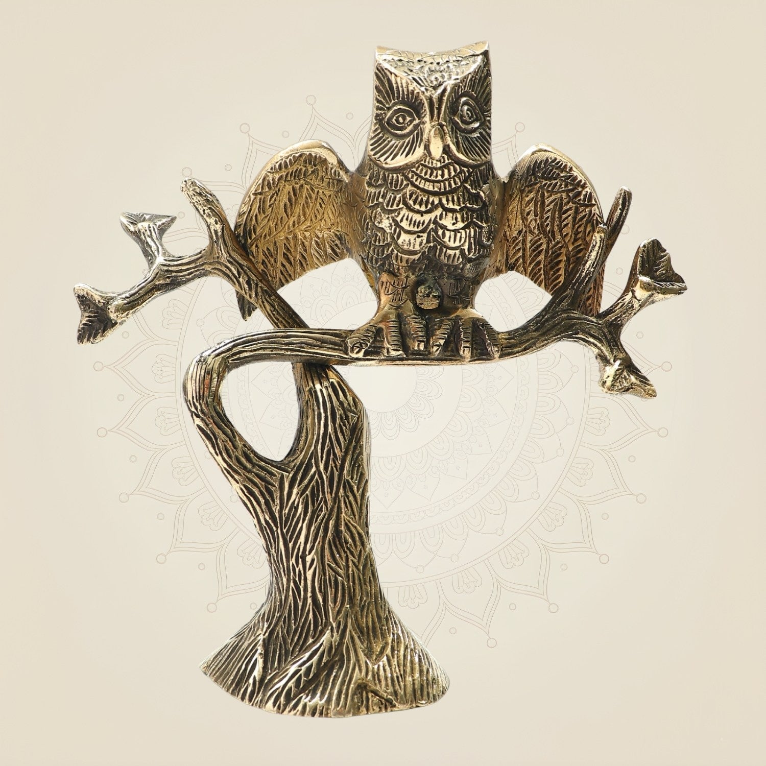 Brass Owl Sitting on Tree Showpiece 8" – Artistic Accent