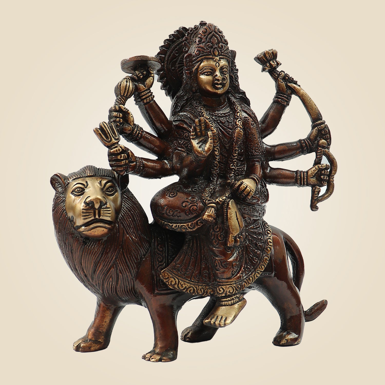 Brass Durga Maa Idol 8 "– Ambe Mata Murti Seated on Lion for Navratri, Puja & Home Temple Décor