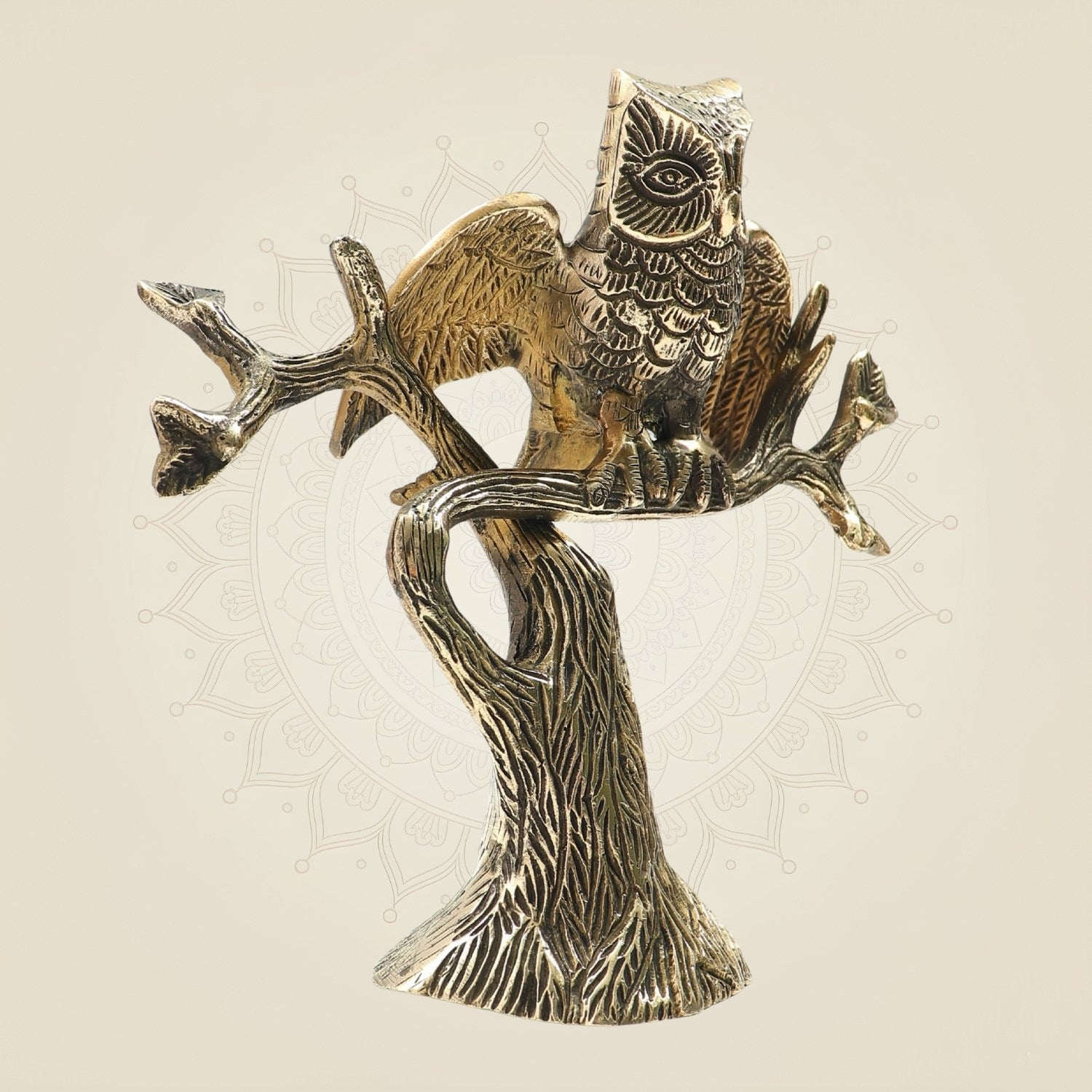 Brass Owl Sitting on Tree Showpiece 8" – Artistic Accent