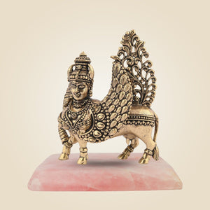 Brass Kamdhenu Cow Murti with Stone base