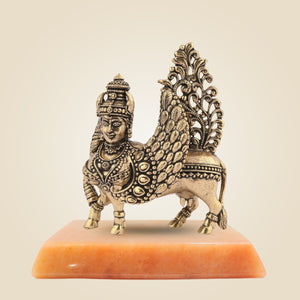 Brass Kamdhenu Cow Idol with Stone base