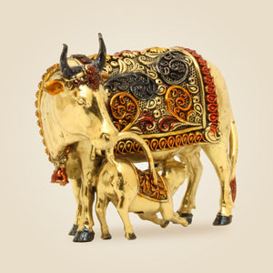 Kamdhenu Cow with Calf Brass Idol - Luxeartisanship