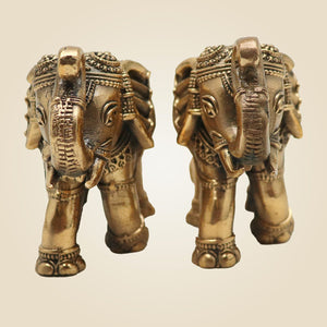 Set of 2 Trunk-Up Elephant Brass Statue Figurine