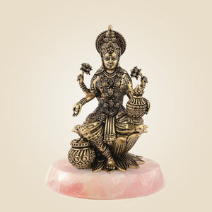 Brass Lakshmi Idol On Lotus with Stone Base
