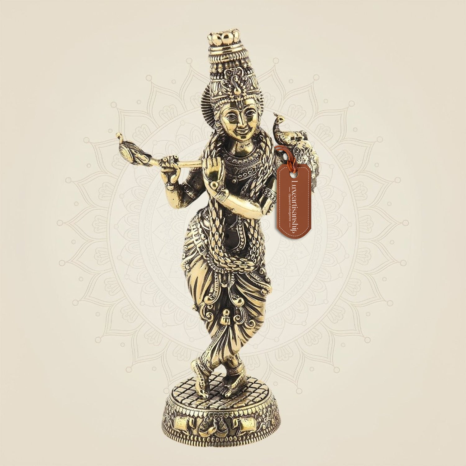 Handcrafted Krishna Brass Idol 9.5"