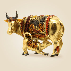 Kamdhenu Cow with Calf Brass Idol - Luxeartisanship