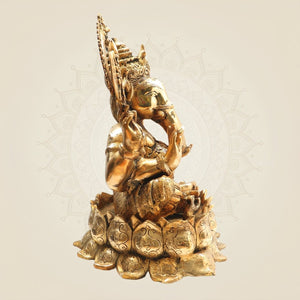 19" Big Size Brass Ganesha Idol on Lotus Base for Worship - Luxeartisanship