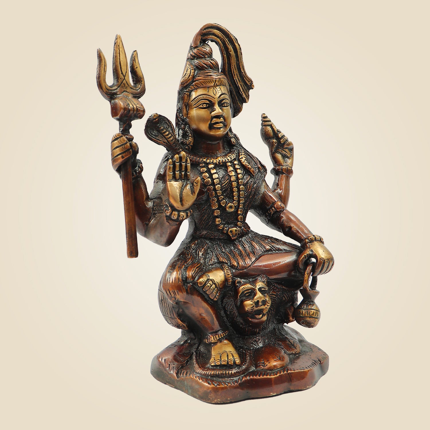 Hand Painted Brass Shiva Idol with Trishul & Damru | Evil Destroyer Murti - 8.75"
