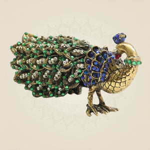 2" Brass Peacock Showpiece Featuring Multicolour Rich Stone Detailing - Luxeartisanship