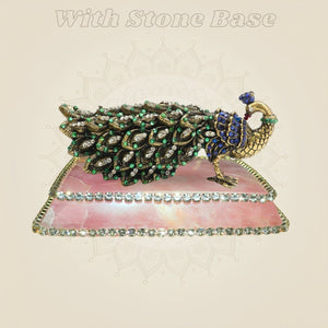 2" Brass Peacock Showpiece Featuring Multicolour Rich Stone Detailing - Luxeartisanship