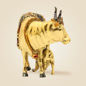 Kamdhenu Cow with Calf Brass Idol - Luxeartisanship