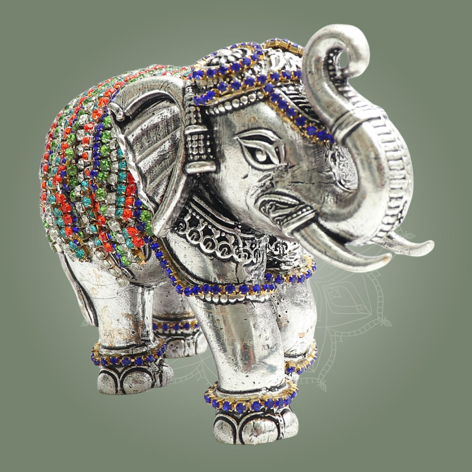 3.5" Silver Plated Brass Elephant with Fine Jewellery Stone Detailing