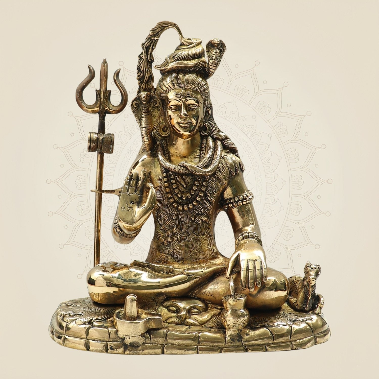 Sitting Brass Shiva Idol in Blessing Gesture – Handcrafted for Calm