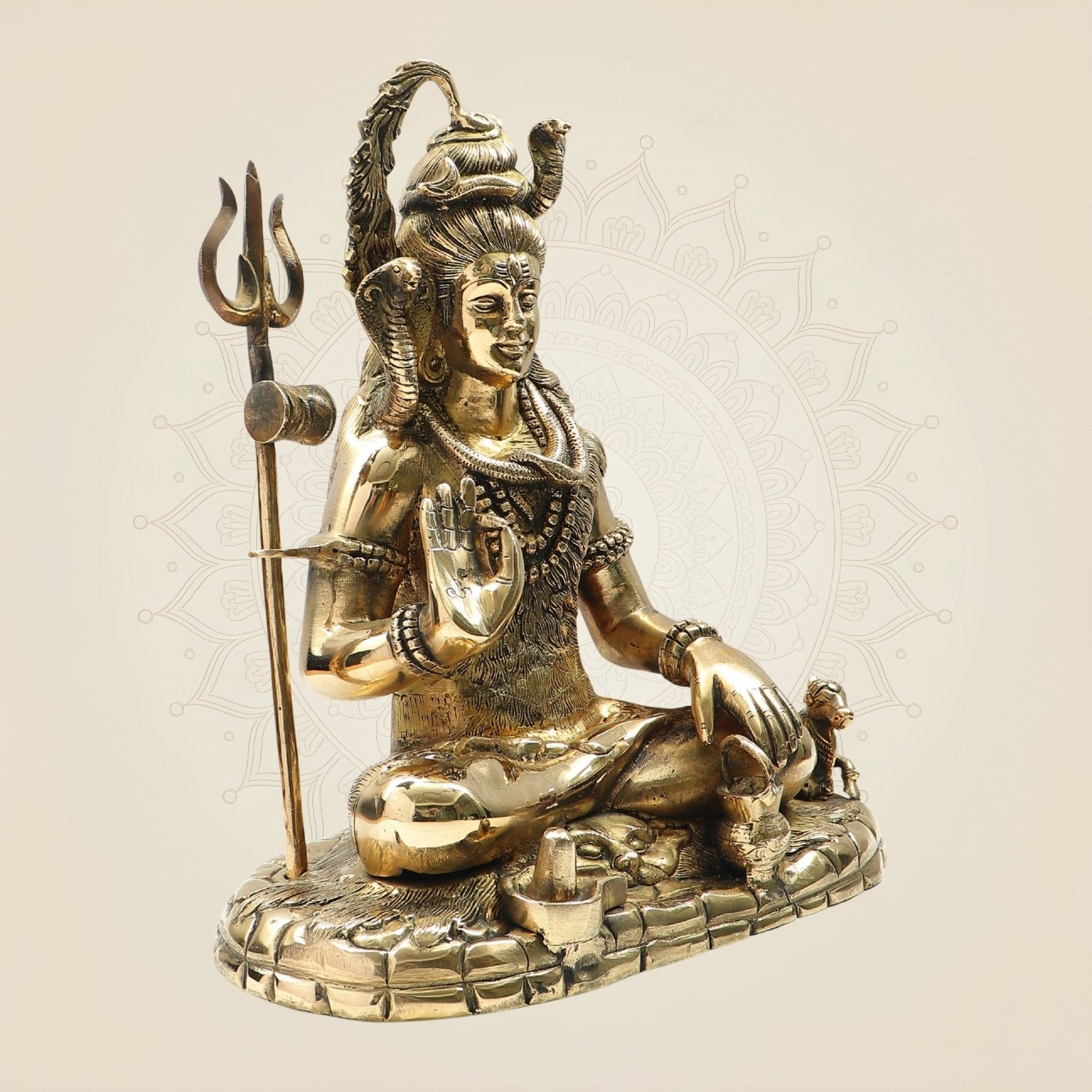 Sitting Brass Shiva Idol in Blessing Gesture – Handcrafted for Calm