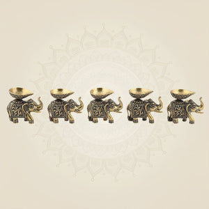 2.25" Brass Elephant Diya Set of 5 – Handcrafted Pooja Oil Lamps for Pooja & Festive Decor - Luxeartisanship