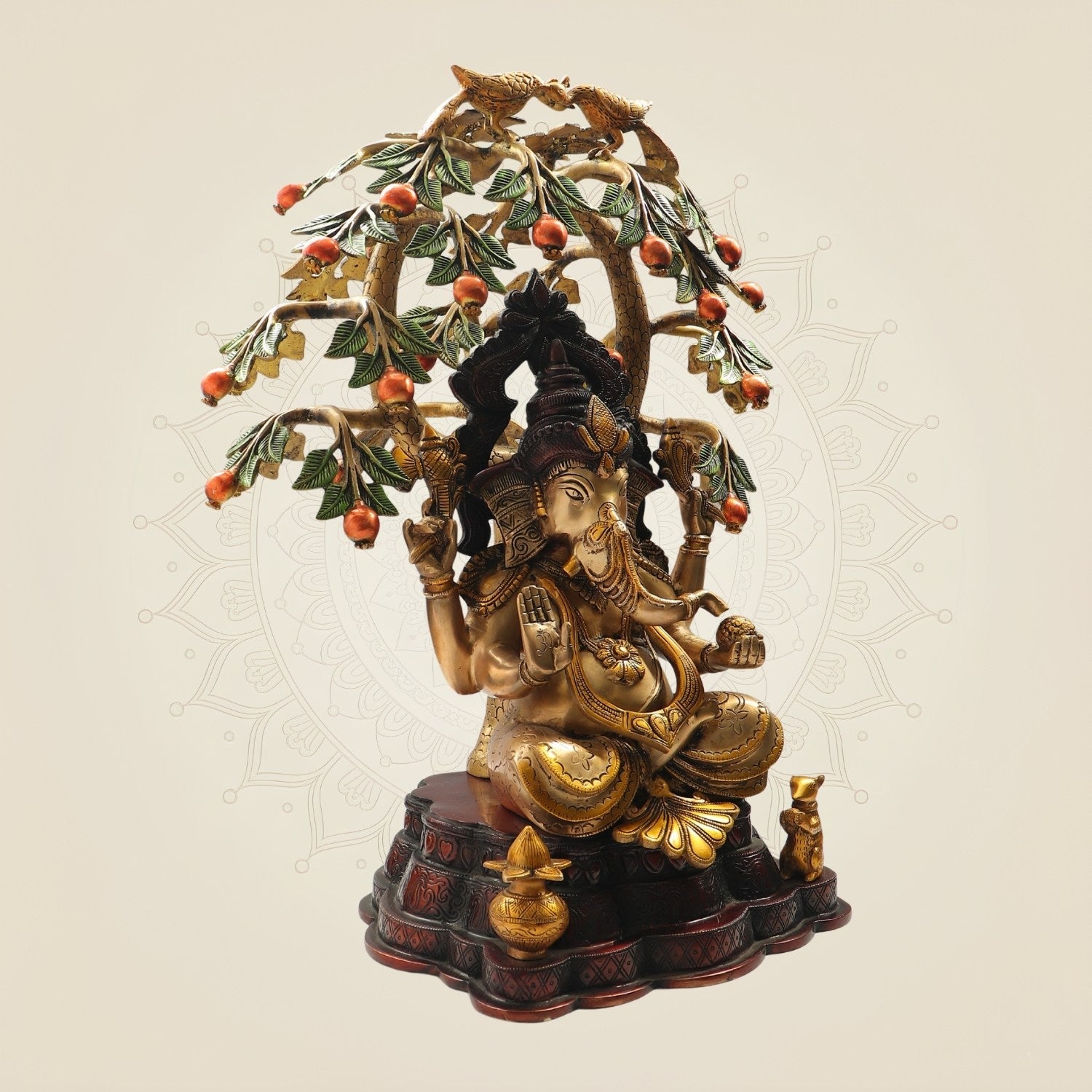 24.5" Brass Ganesha with Tree – Perfect Blend of Art and Spirituality