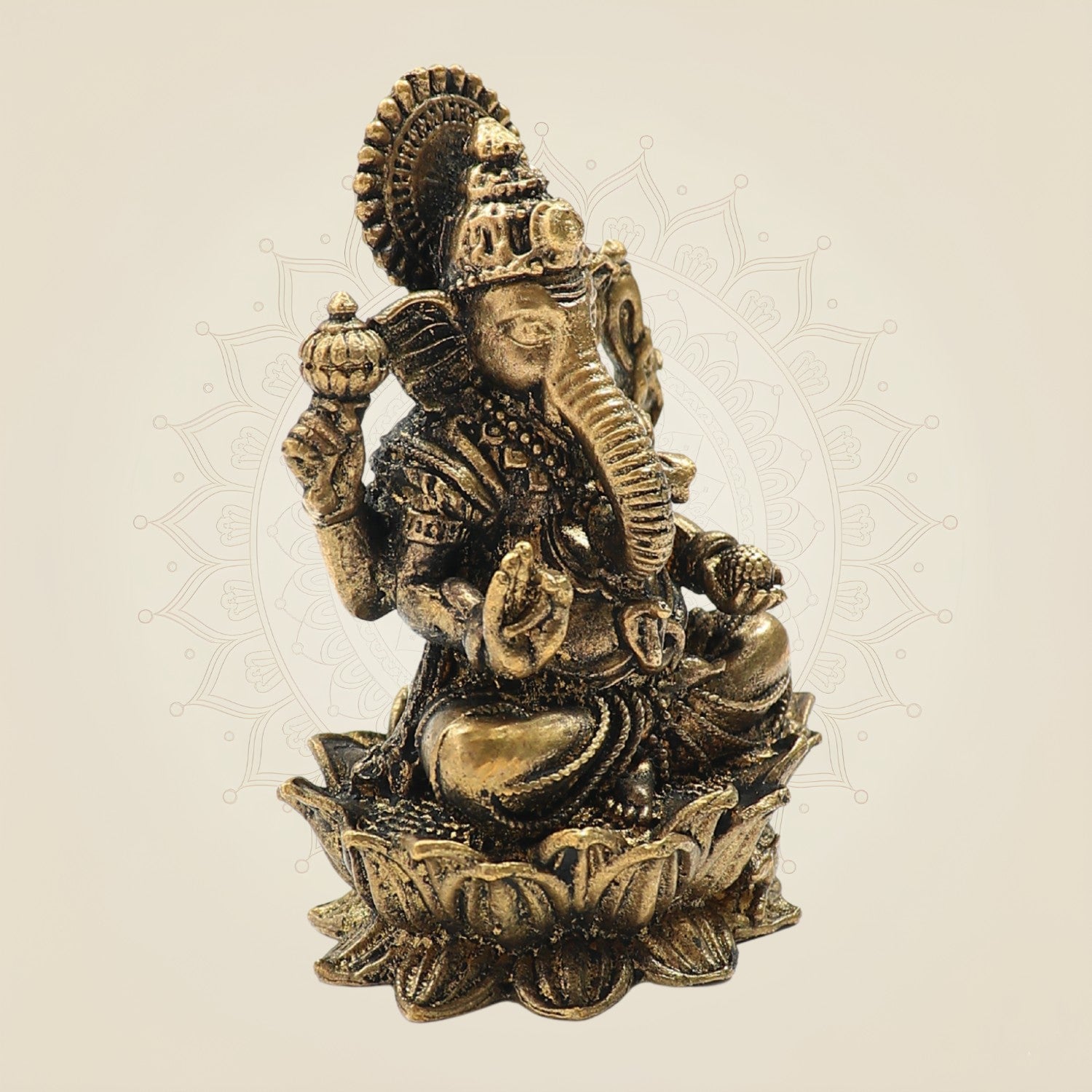 2.5" Bronze Lord Ganesha on Lotus – Elegant Ganesh Panchaloha Murti