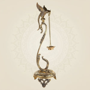 Parrot Diya – Gold Finish Long Chain Deepak