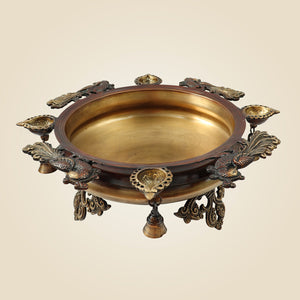 Brass Peacock Urli Bowl with Bells